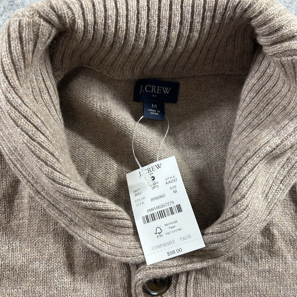 J. Crew Sweater Men's Medium Shawl Collar Lambswool Pullover Brown Button - Picture 3 of 9